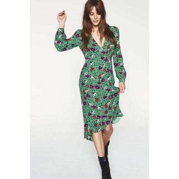 Ba&Sh Woman Paloma Wrap-Effect Floral-Print Crepe Dress Green size 0 - Picture 1 of 13